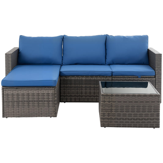 Shintenchi 4 Pieces Patio Furniture Sets, Outdoor Sofa Patio Sectional Sets All Weather, 2-in-1 Wicker Rattan Sofa Couch with Cushions & Coffee Table for Yard, Garden, Porch, Poolside (Navy Blue)
