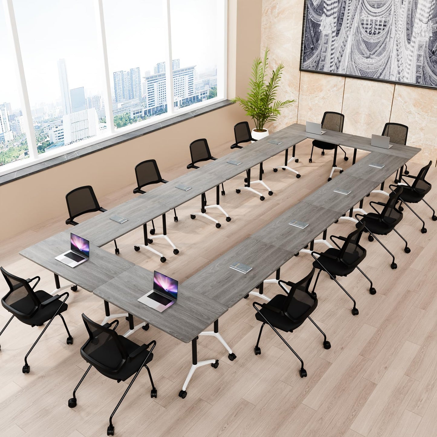 ZanyCajole Conference Room Table, Folding Conference Table with Silent Wheels, Modular Flip Top Mobile Training Tables for Office, Training Room, Meeting Rooms, School, 2-16 Person (6, Grey, 55.1in)