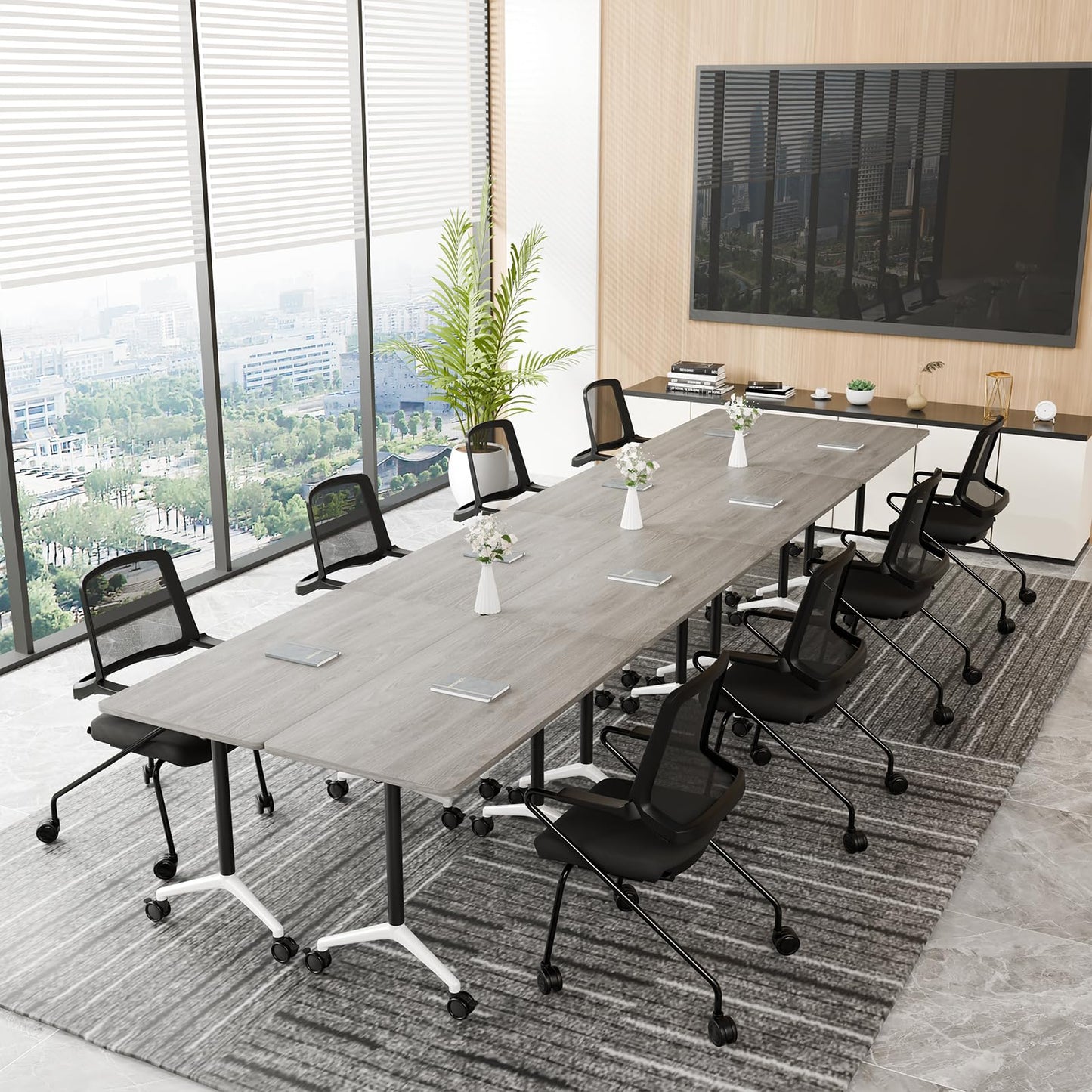 ZanyCajole Conference Room Table, Folding Conference Table with Silent Wheels, Modular Flip Top Mobile Training Tables for Office, Training Room, Meeting Rooms, School, 2-16 Person (4, Grey, 55.1in)
