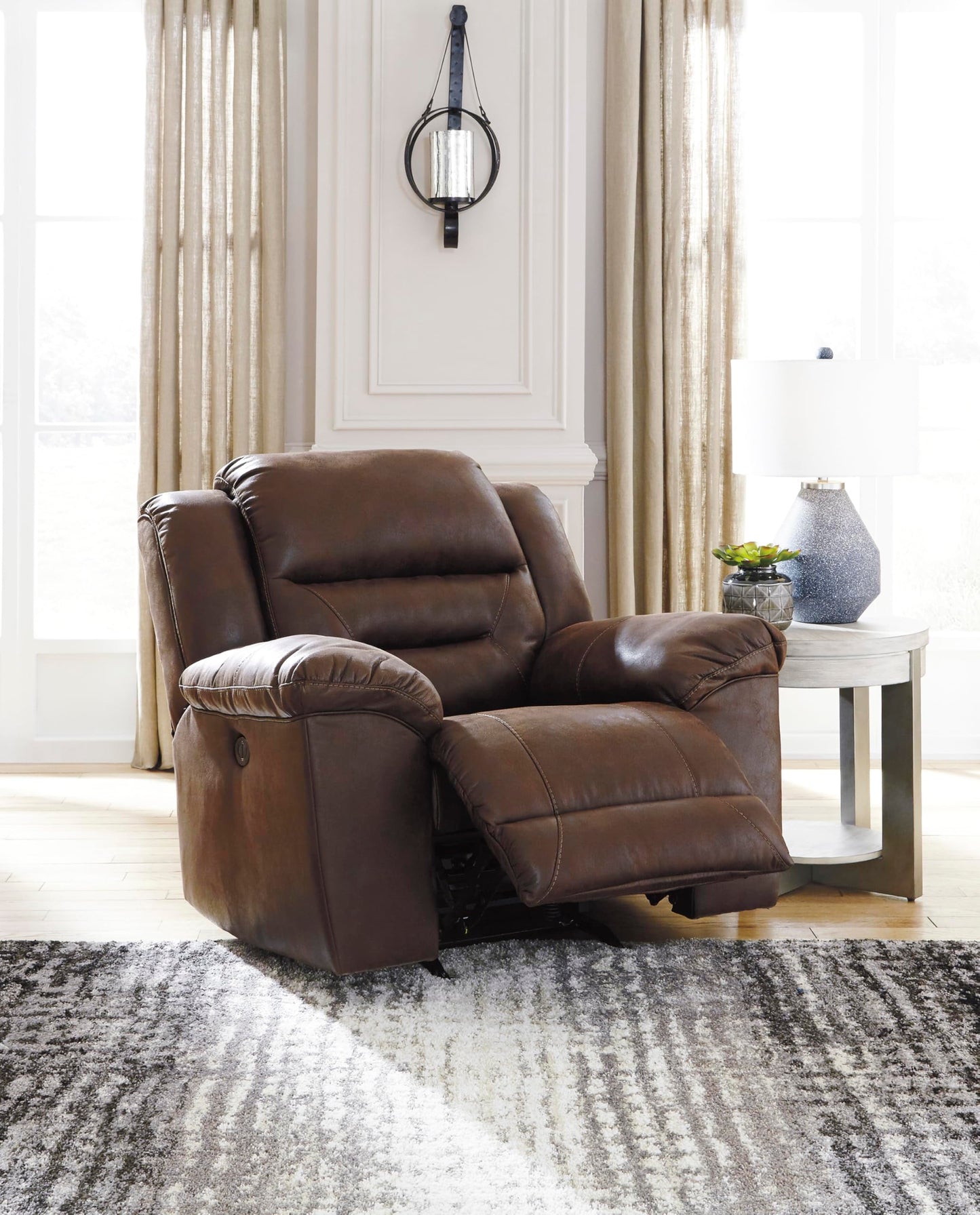 Signature Design by Ashley Stoneland Faux Leather Manual Pull Tab Rocker Recliner, Dark Brown