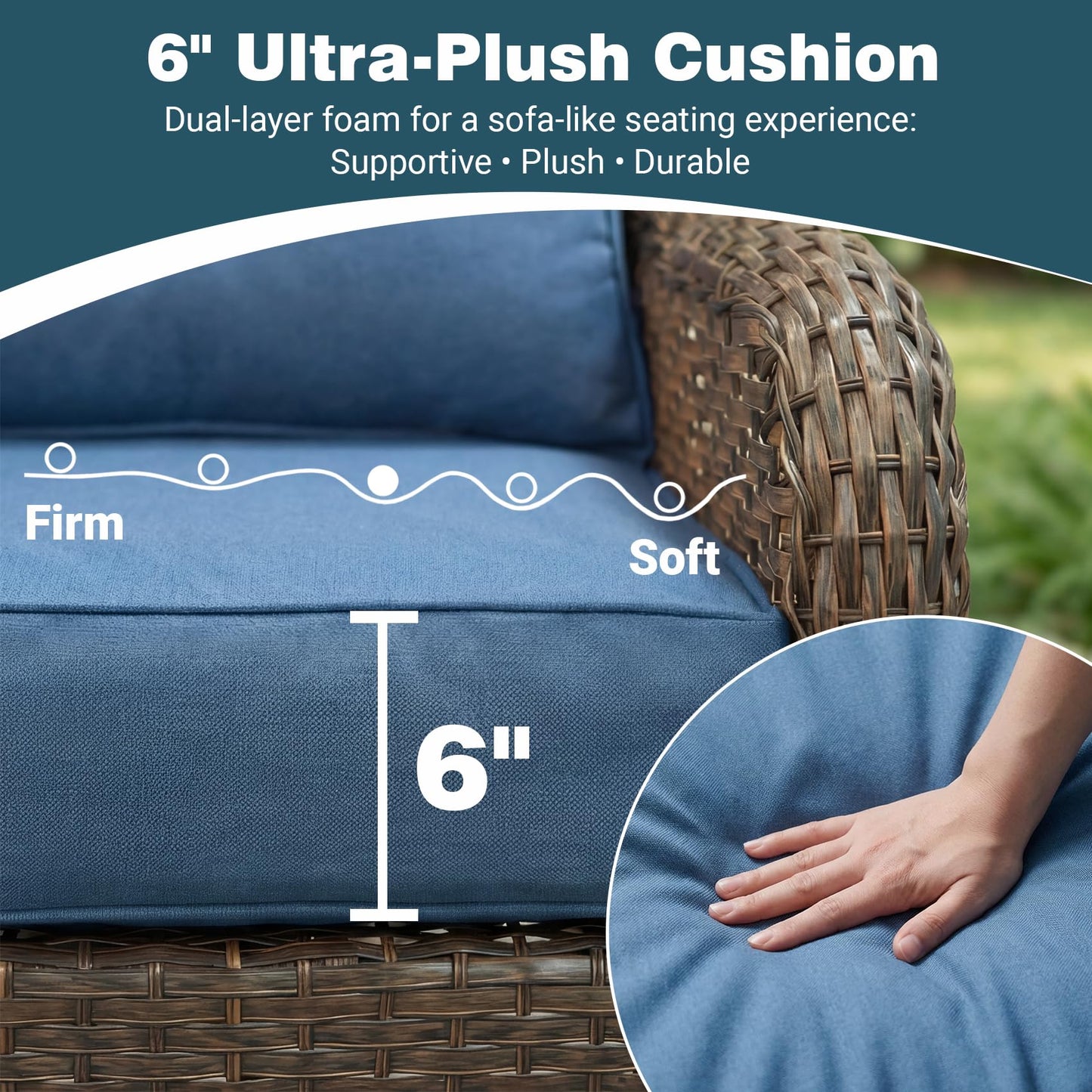 SAILARY Patio Furniture Set, 10PCS Outdoor Wicker Conversation Set with 6" Thick Cushions, High Back Rattan Sofa & Swivel Rocker Chairs, Weather Resistant Olefin Fabric for Garden, Poolside, Navy Blue