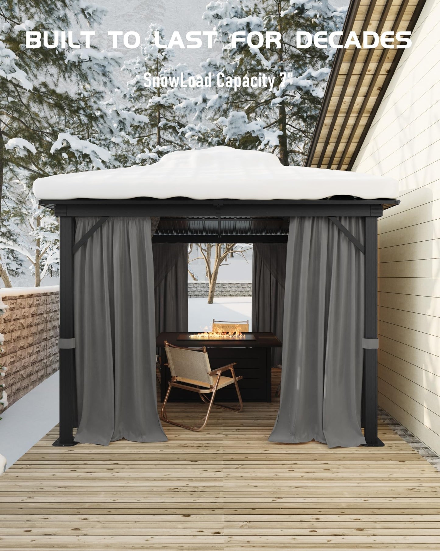 12'X12' Hardtop Gazebo, Outdoor Double Roof Galvanized Steel Gazebo, Aluminum Heavy-Duty Steel Top Canopy with Mosquito Net & Privacy Curtain for Patio, Porch, Garden, Lawn, Deck, Backyard,Gray