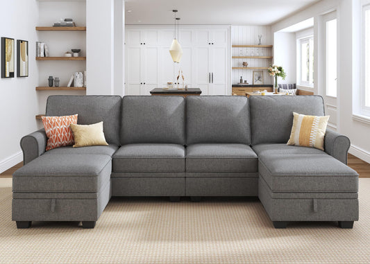 HONBAY Convertible Sectional Sofa with Storage U Shaped Sectional Couch with Reversible Chaise Small Sectional Couches for Living Room,Grey
