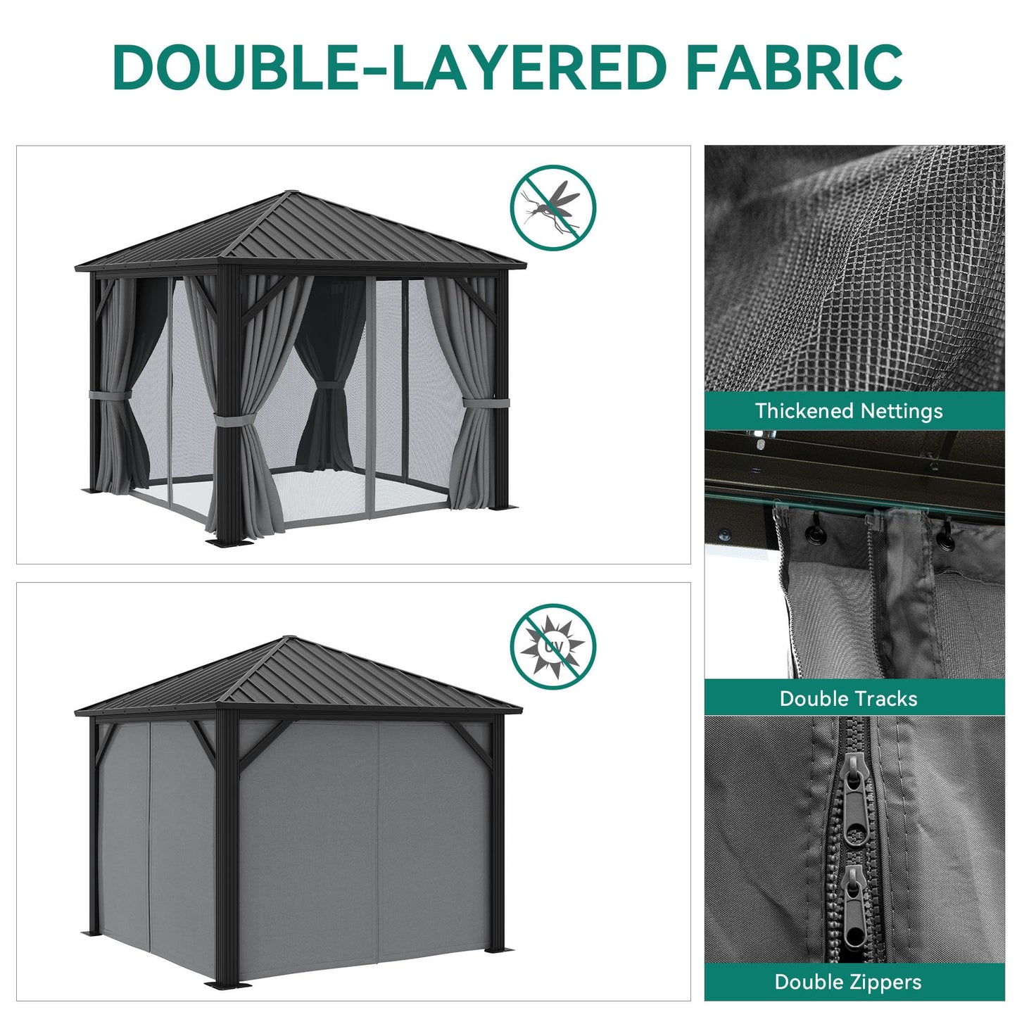 YITAHOME 10X10FT Metal Hardtop Gazebo Outdoor Patio Single Top Canopy Galvanized Iron Aluminum Column Garden Tent Curtains Netting for Backyards Decks Lawns,Gray