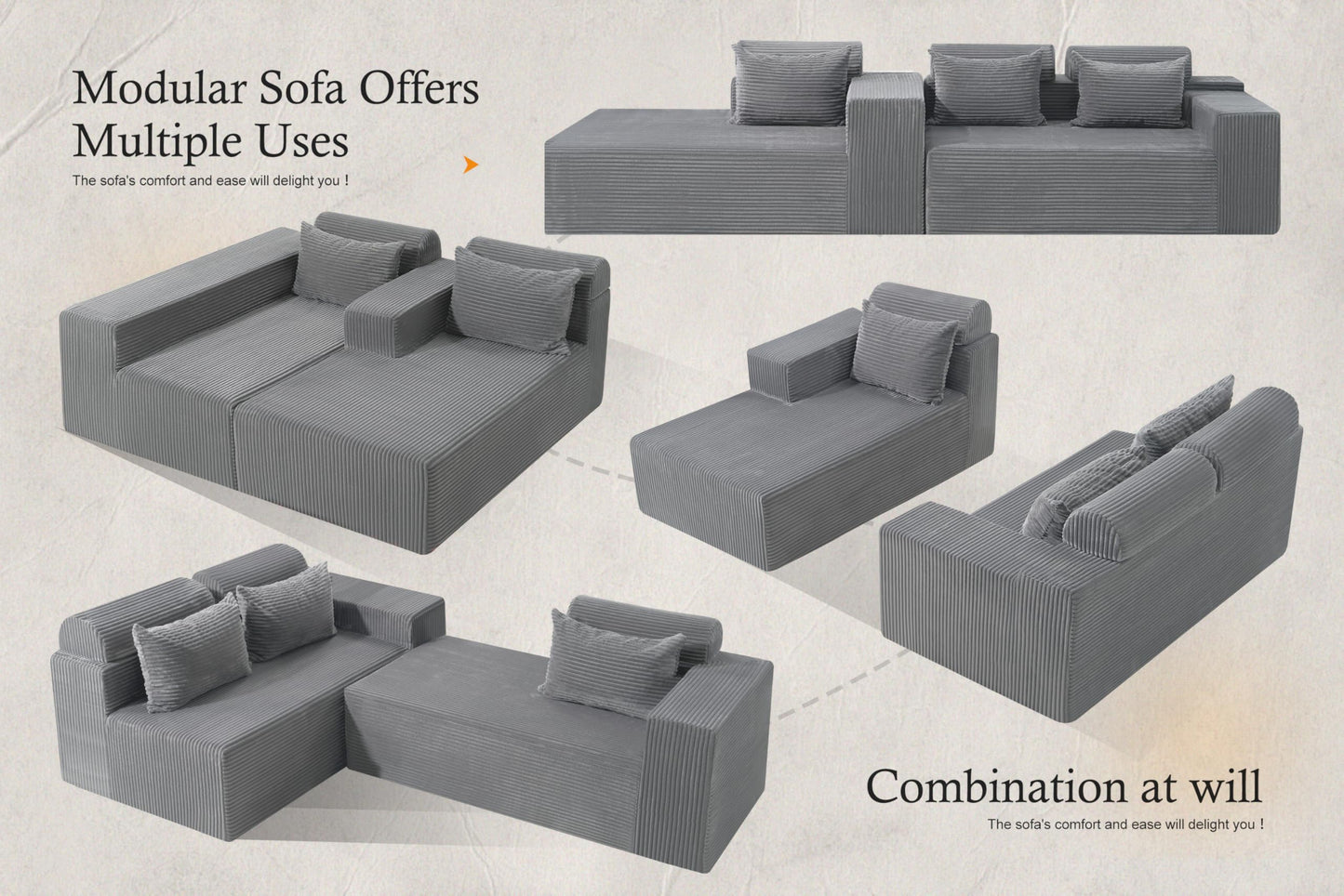 HABUTWAY Sectional Couches for Living Room,No Assembly L Shaped Couch 105" Modular Sectional Sofa Couch with Deep Seat,Cloud Couches Furniture Sets for Apartment,Corduroy (Light Grey, Left Facing)