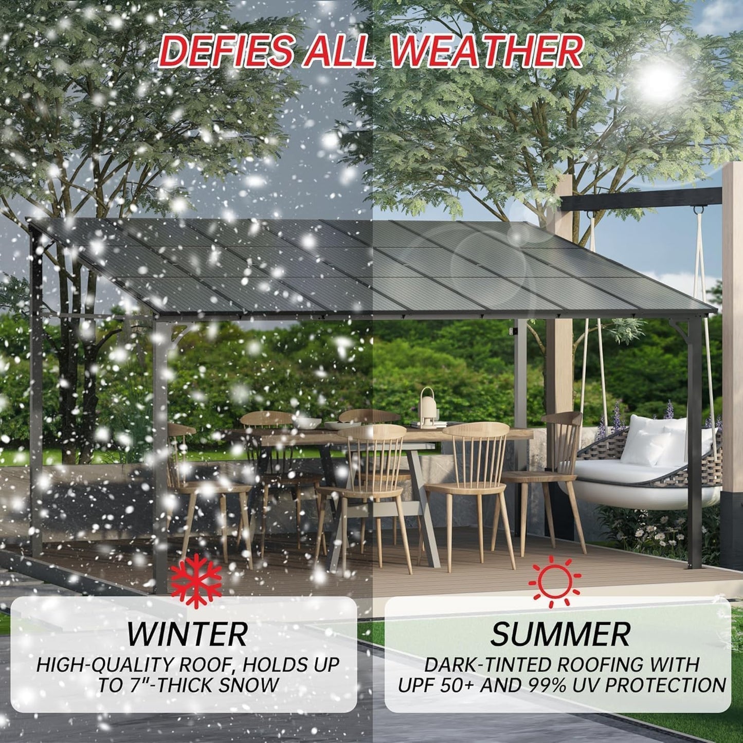 10'X20' Hardtop Wall Mounted Gazebo with Gutters & Galvanized Steel Roof, 60MPH Wind Resistance, Lean to Gazebo Pergola with Sloped Roof for Deck, Porch, Backyard and More, Black