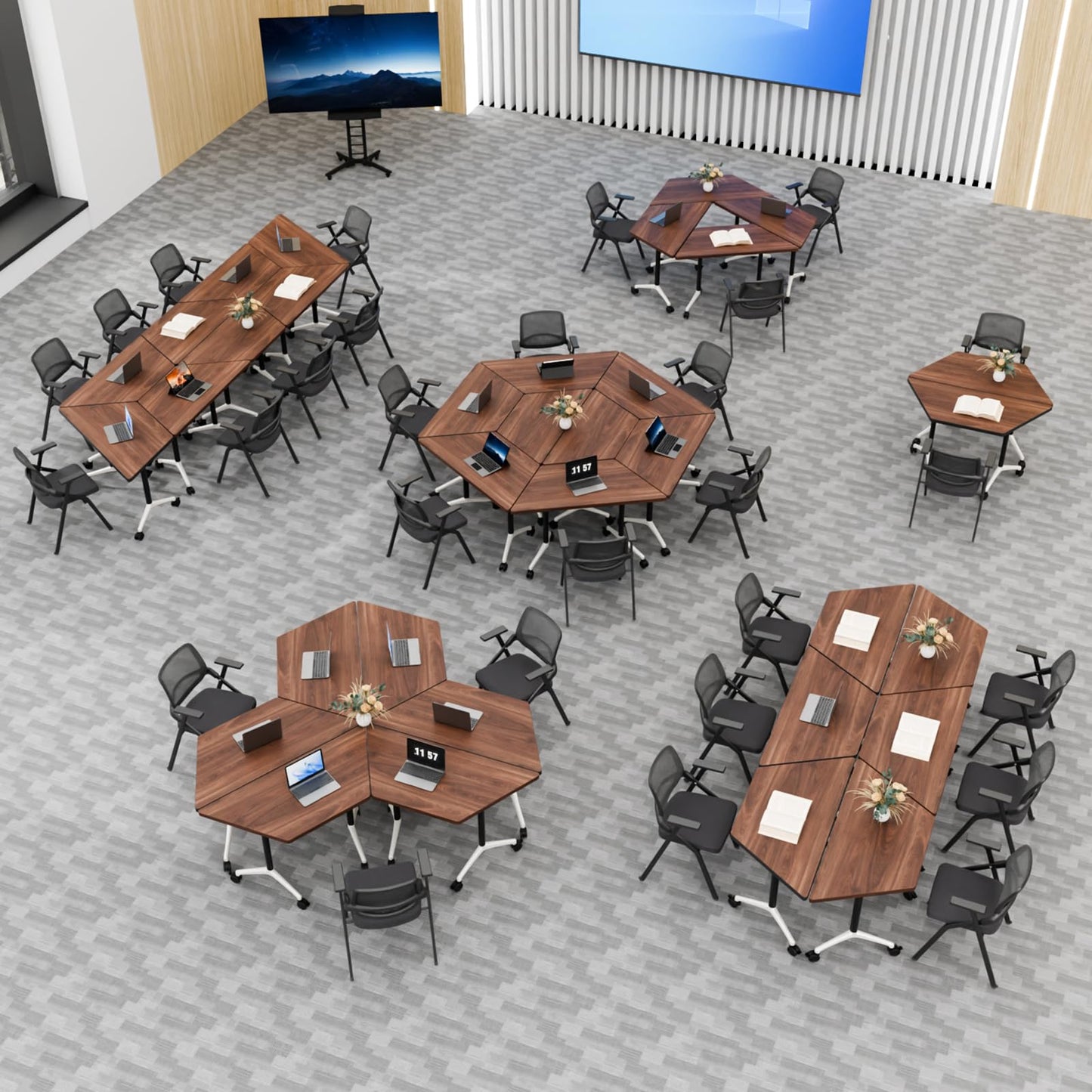 6 Pack Folding Conference Table,T-Shaped Conference Room Tables with Wheels, 47.2 in Modern Conference Table,Mobile Modular Seminar Meeting Desk for Classrooms,Office & Seminar (6, Walnut)