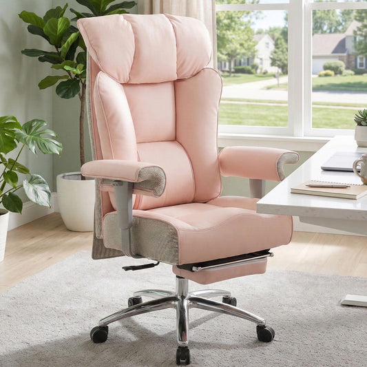 Efomao Big and Tall Office Chair for Women 400lbs - Heavy Duty Executive Desk Chair with Footrest & 23" Wide Seat - High Back Computer Chair for Heavy People, Home Office, Pink