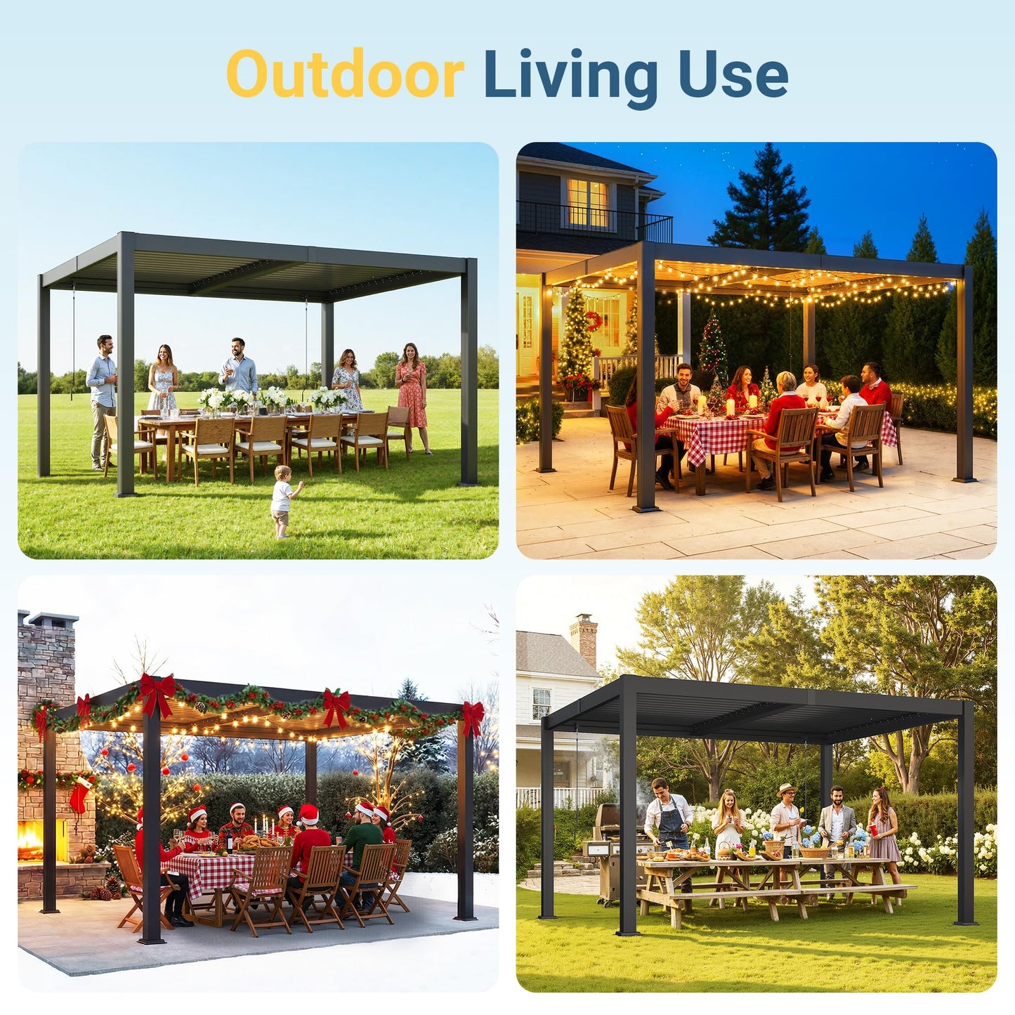 10' x 12' Louvered Pergola, Metal Outdoor Pergola with Adjustable Louvered Roof & Gutter System, Hardtop Patio Gazebo for Backyard, Deck, Garden, Dark Gray