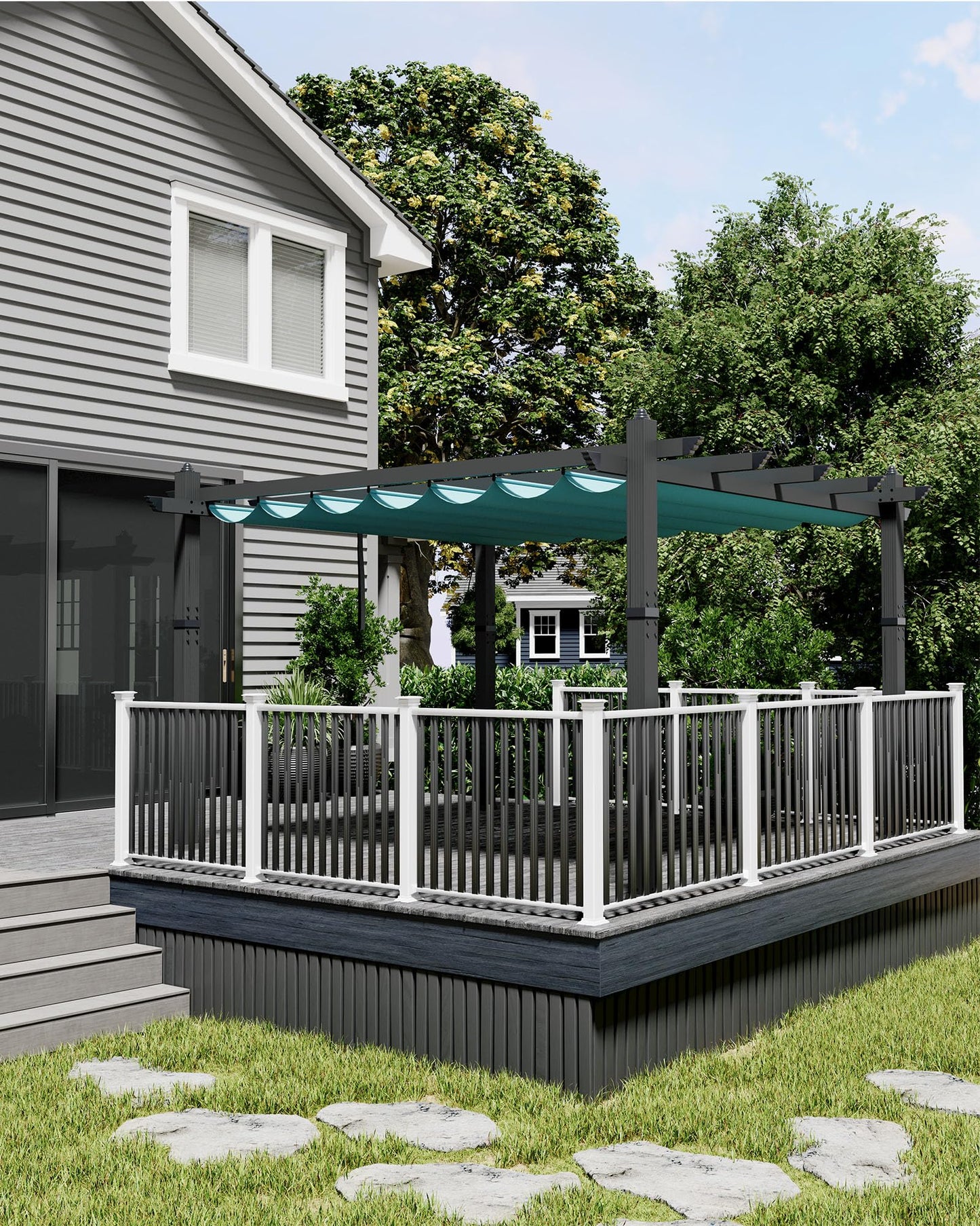 KYBOLT 10x13 Ft Aluminum Pergola with Retractable Canopy Metal Gazebo for Garden Backyard Deck Porch Grape Trellis(Blue)