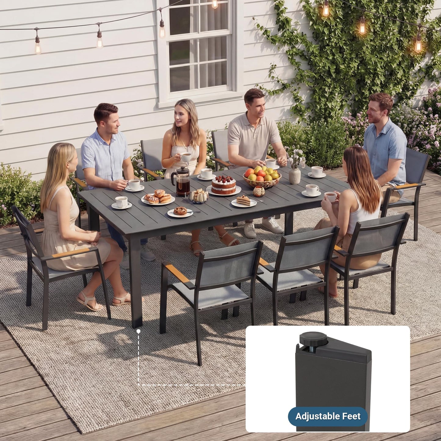 Wisteria Lane 13 Piece Aluminum Outdoor Dining Sets with 3-Adjustable Length Dining Table, 121" L×39.4" W Expandable Patio Table and Chairs Set for 12, Stackable Chairs with Quick Drying Fabric, Grey