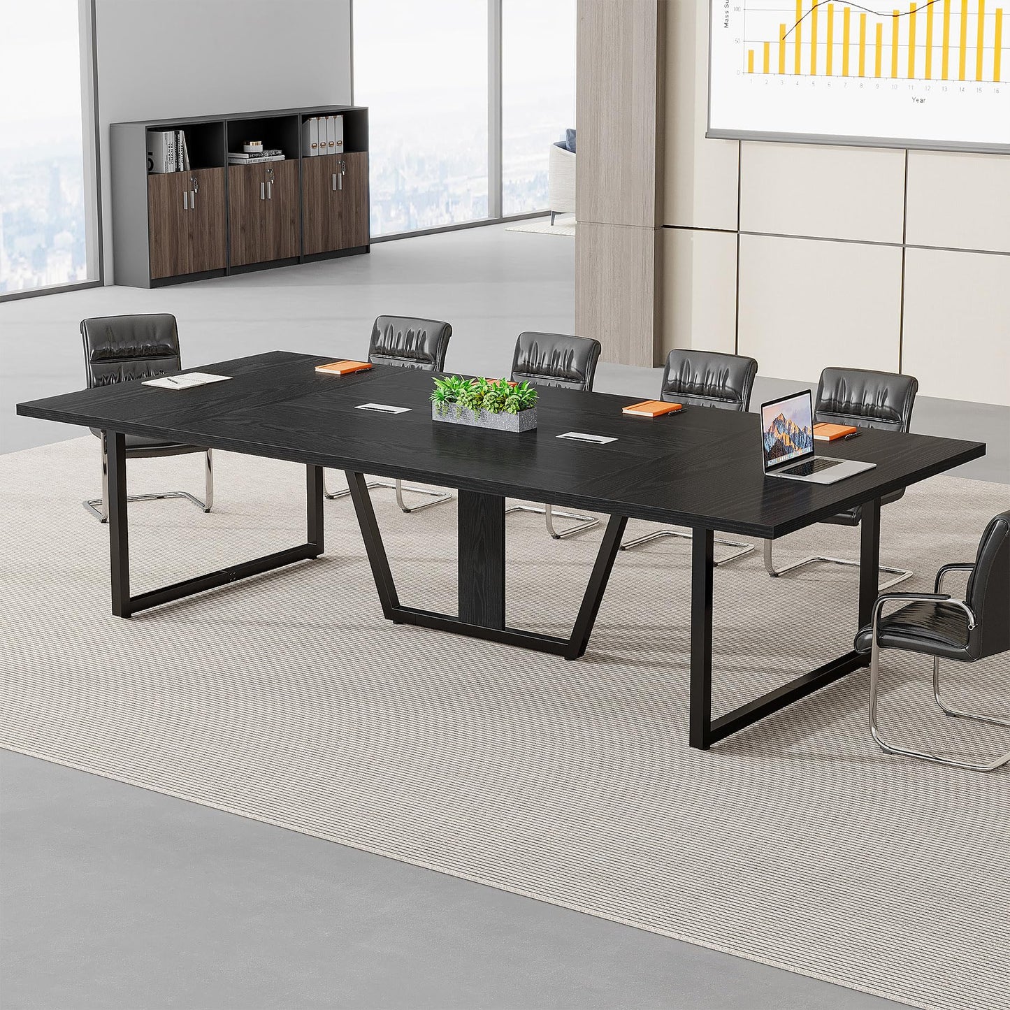 Tribesigns 8FT Conference Table, 94.49 L x 47.24 W x 29.53 H Inches Large Meeting Podcast Table for 10 People, Business Style Wooden Training Table with Strong Metal Frame for Office Conference