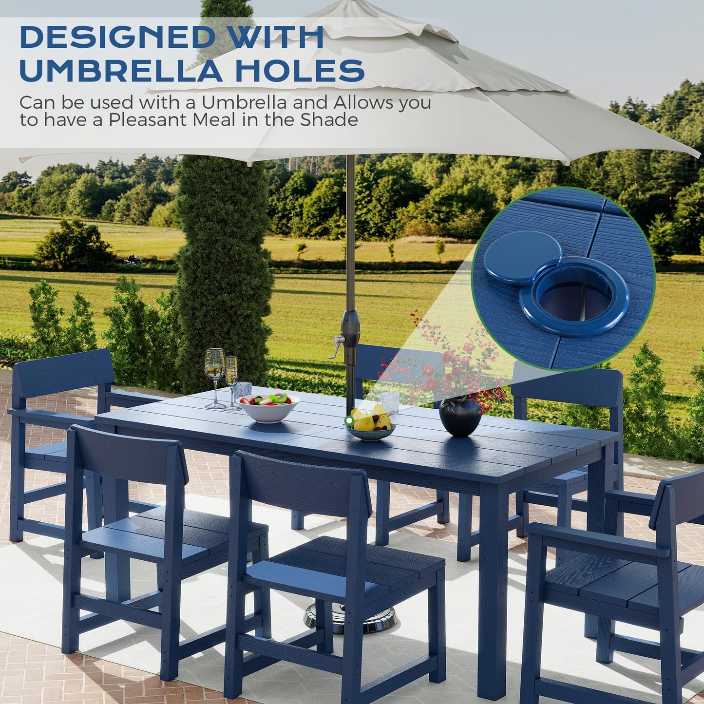 Jocoevol 9 Piece Outdoor Dining Table Set for 8 HIPS Patio Dining Sets with Umbrella Hole Outdoor Furniture All Weather Patio Furniture Set for Outside Deck Backyard Poolside Garden, Deep Blue