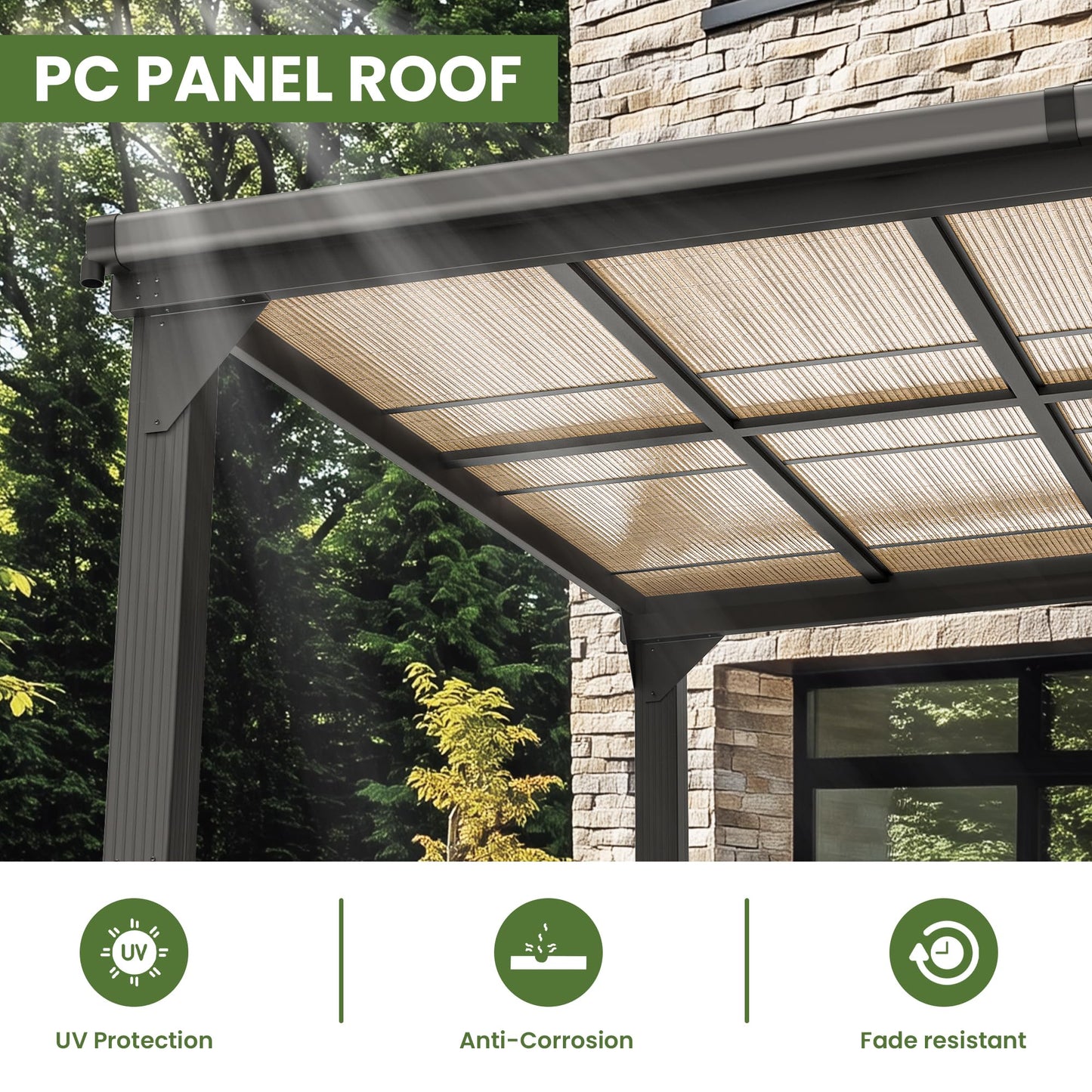 Patiopia 10 * 14FT Pergola,4 * 6 Inch Thickened Pillars & Enlarged Base,Outdoor Hardtop Lean to Gazebo,Wall Mounted Pergola,Pergolas Gazebos Clearance,Aluminum Frame Pergola,UV Resistant Patio Roof