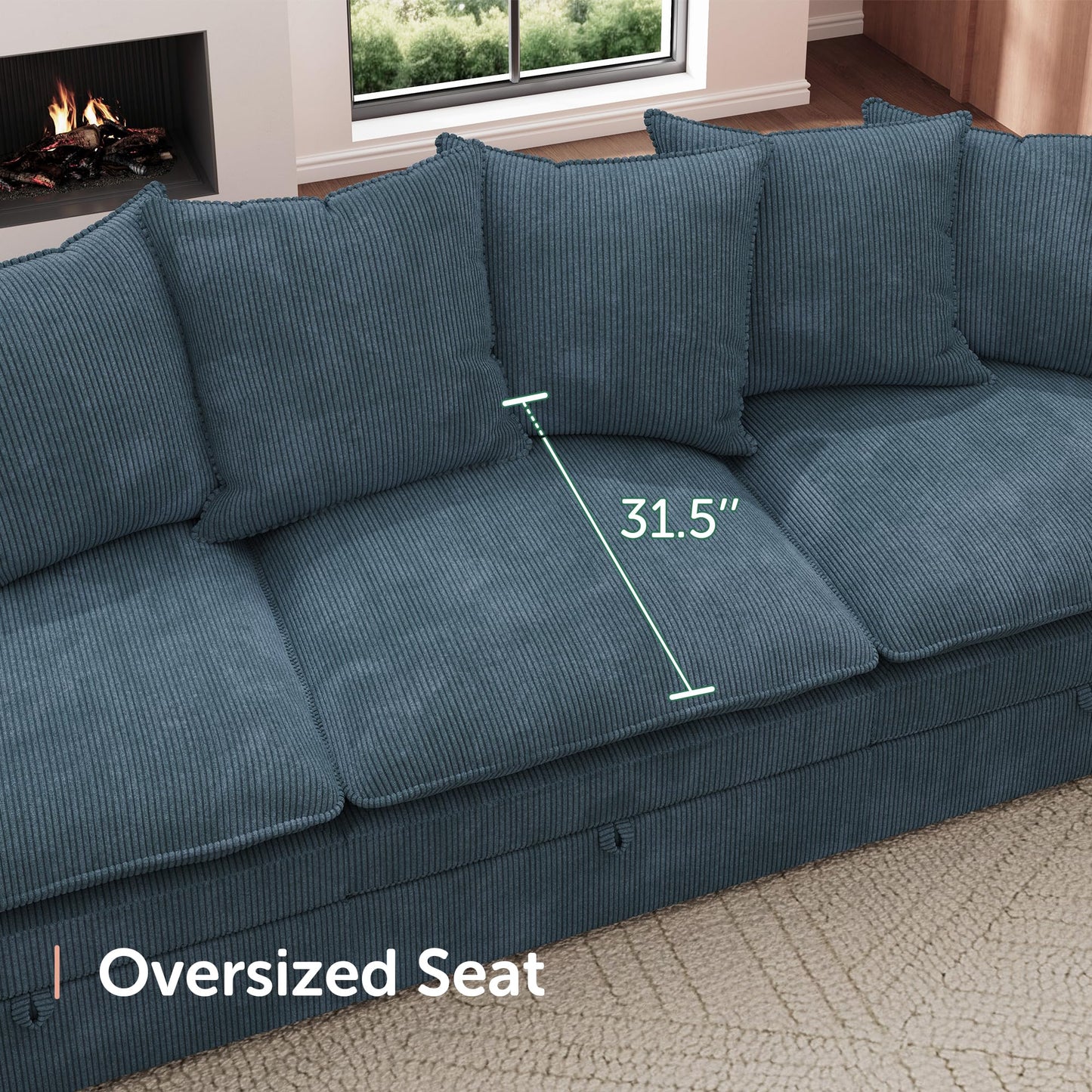 HONBAY Modular Sectional Sofa, 6 Seaters Corduroy Sectional Couch, L Shaped Couch with Storage & Pillows, Blue