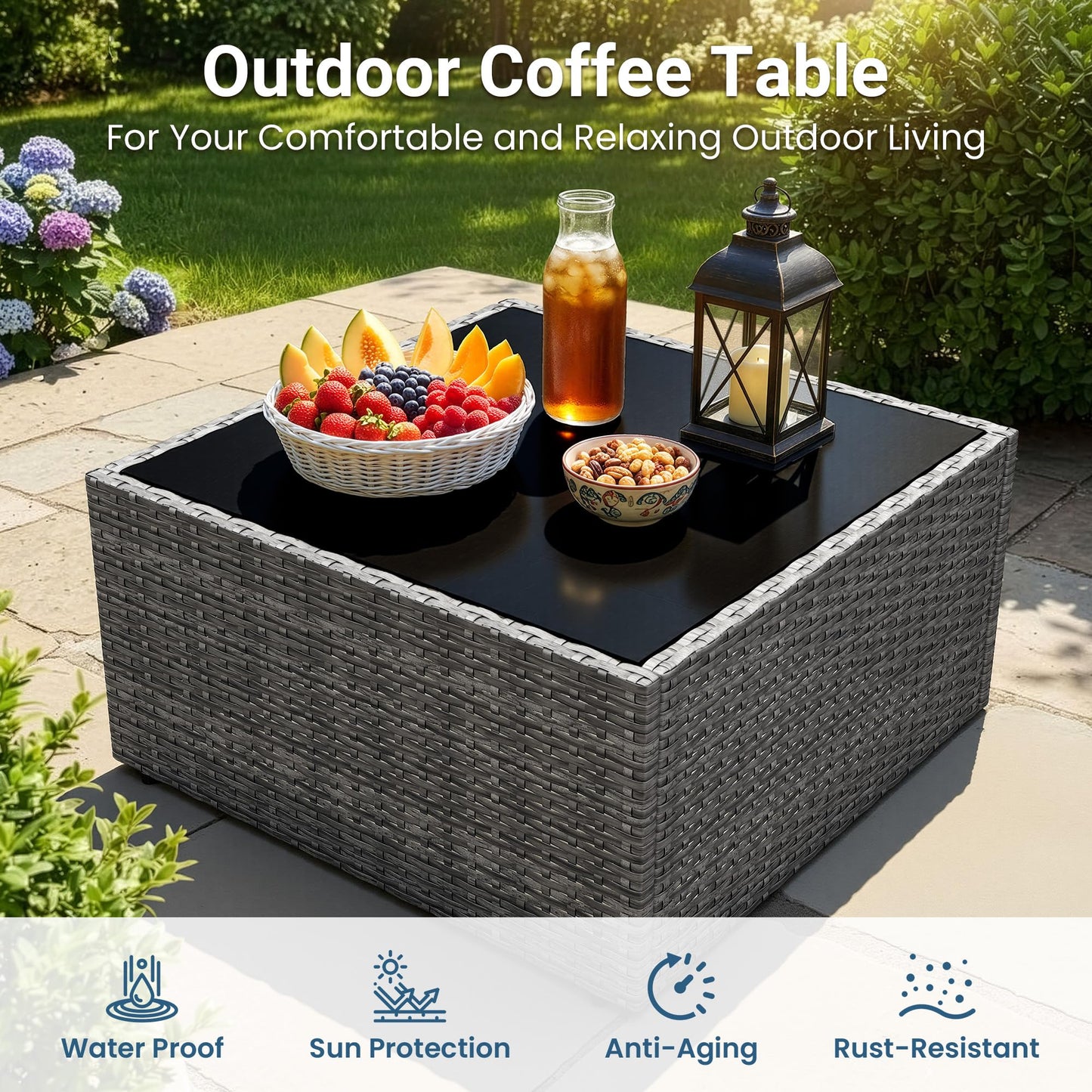 May in Color 7 Pieces Wicker Outdoor Patio Furniture Set, Patio Sectional Sofa with Coffee Table, All-Weather Outdoor Sectional Furniture for Garden Backyard, Grey