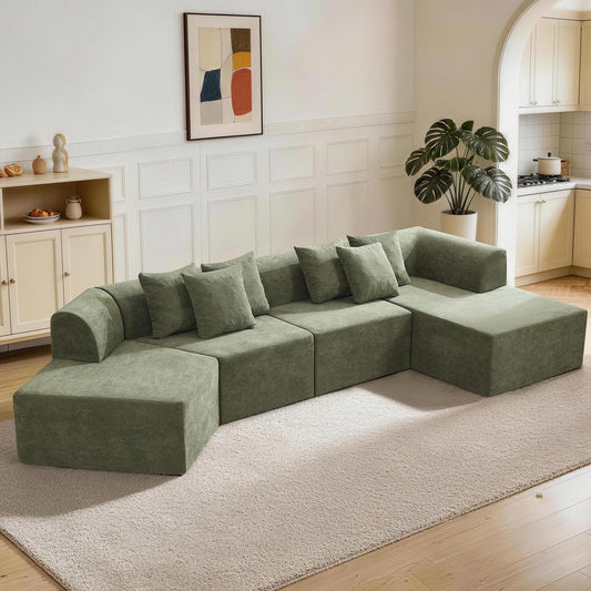 CACFTII 140" Oversized Boneless Couch, Curved Cloud Sectional Couch with L-Shape Chaise, Compressed Memory Foam Couch, Velvet Modular Sectional Sofa for Living Room, No Assembly Required, Green
