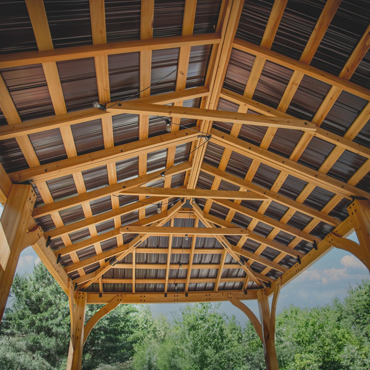 Backyard Discovery Barrington 20' x 12' Cedar Wood Outdoor Gazebo Pavilion with Hardtop Galvanized Steel Hip Roof, Snow Support, Wind Resistance, PowerPort, Shade for Garden, Patio, Deck, Entertaining
