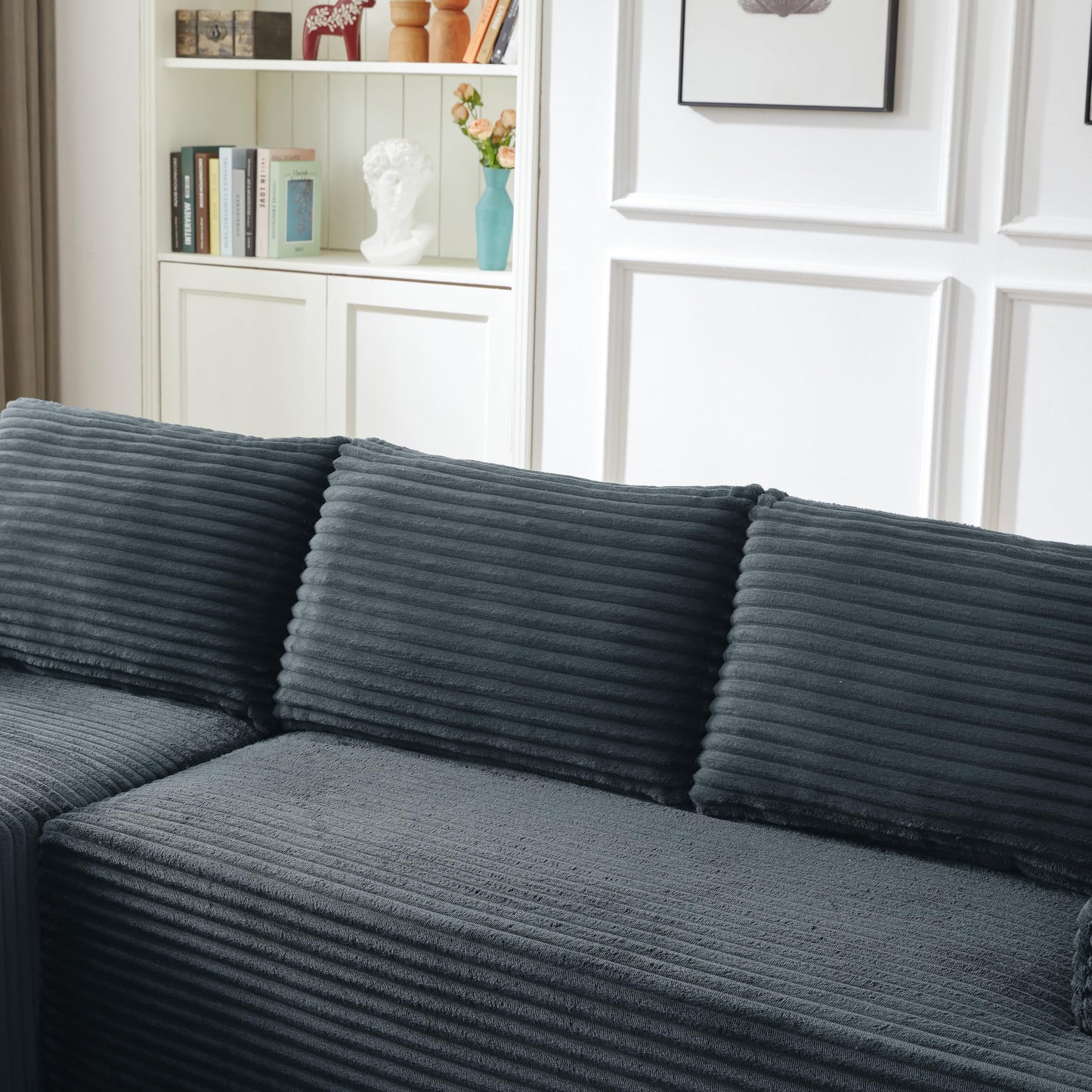 96" L Shaped Cloud Sectional Couch with Chaise, Deep Seat Modular Sectional Sofa Corduroy Memory Foam Sofa Boneless Couches for Living Room Bedroom, No Assembly Required
