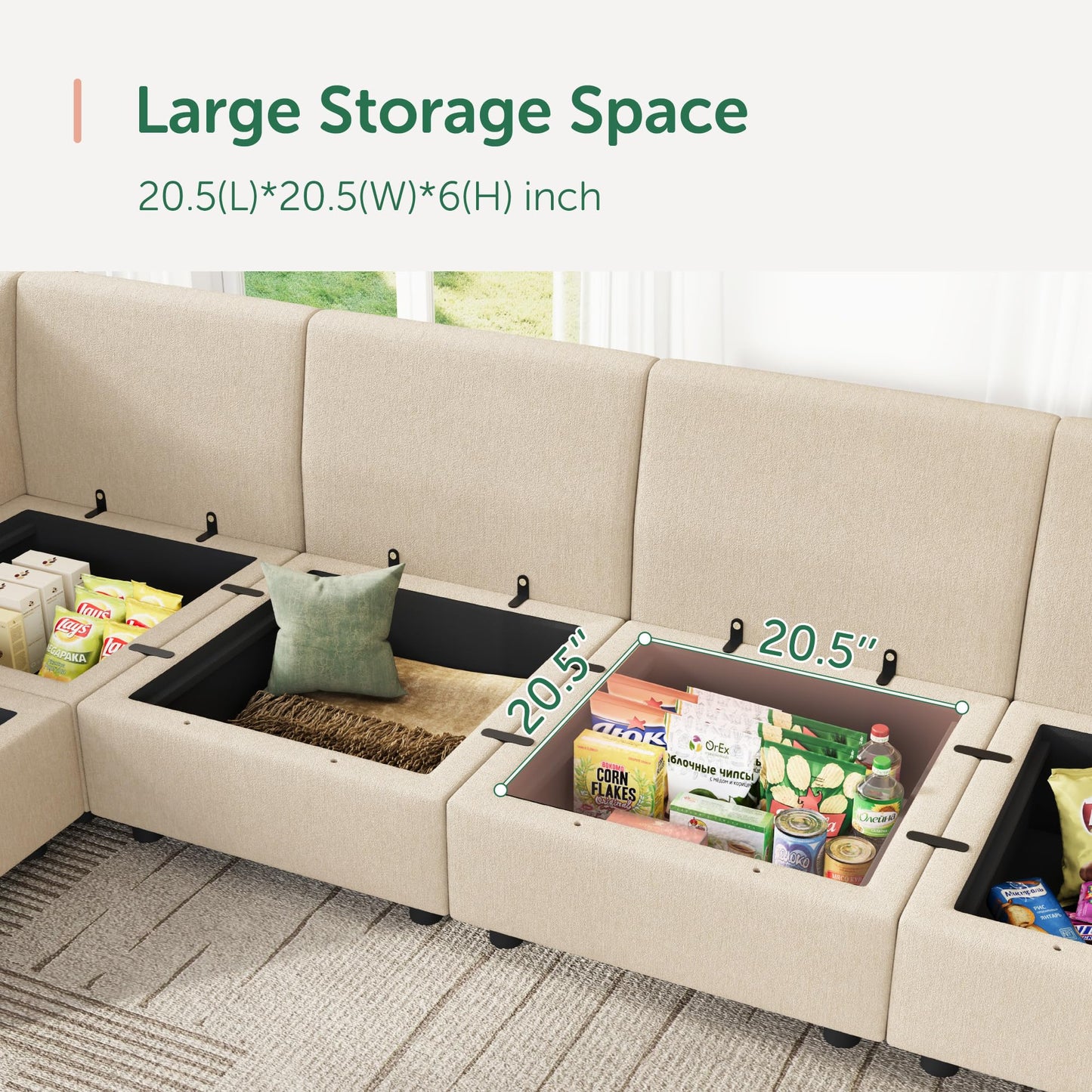 HONBAY Modular Sectional Sofa with Storage L Shaped Sectional Sofa, Convertible Couches for Living Room - Beige