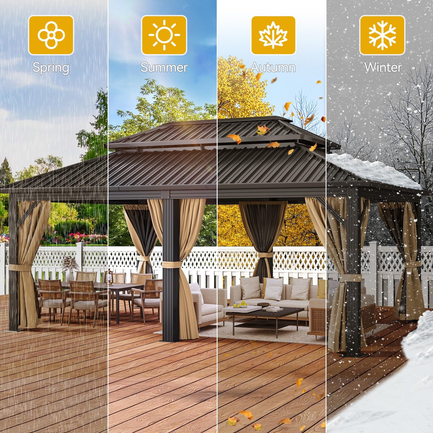 DWVO 12x18ft Aluminum Gazebo Hardtop Double Roof Canopy Outdoor Gazebo Galvanized Roof with Netting and Curtain Garden Tent for Patio, Backyard and Deck