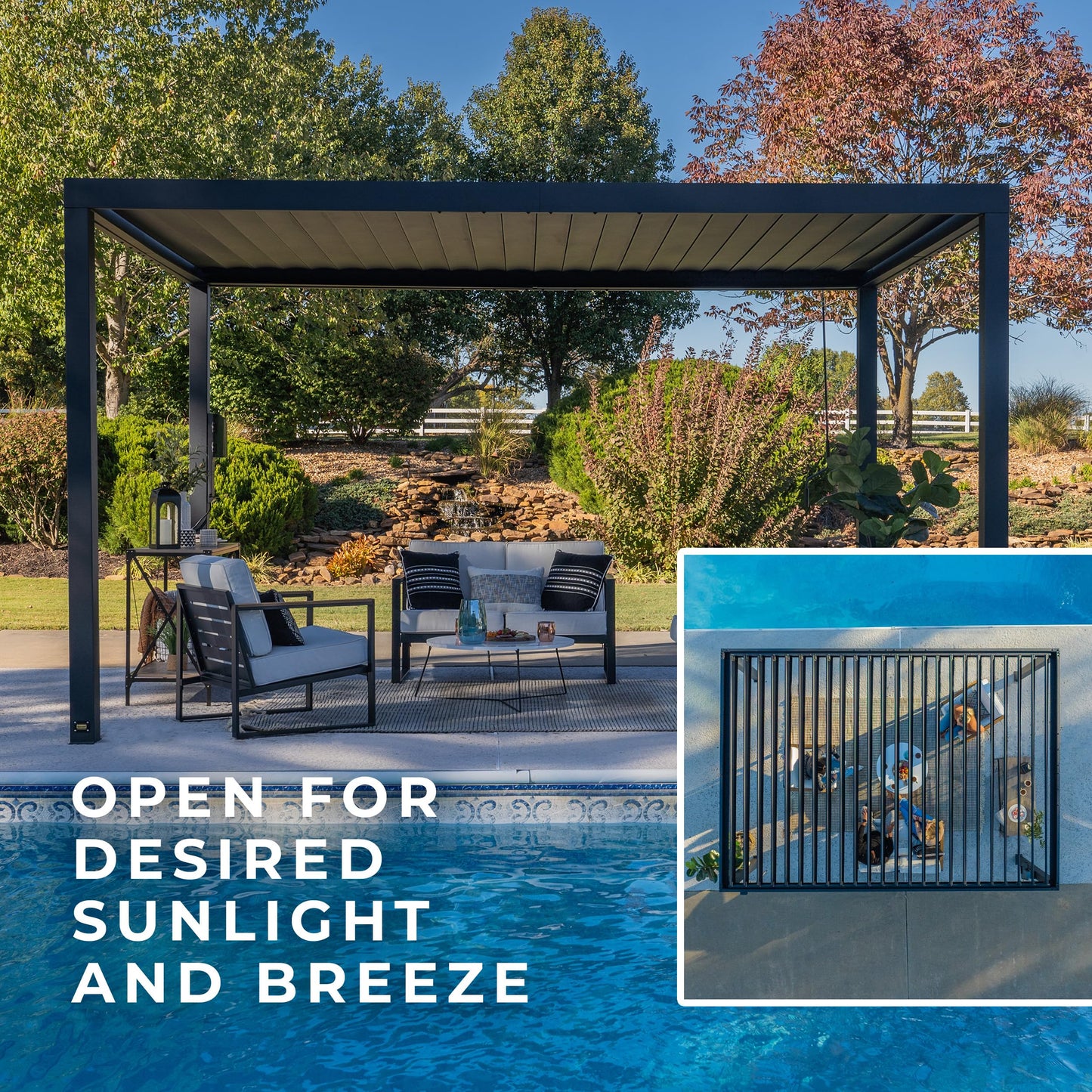 Backyard Discovery Sarasota 20' x 10' Galvanized Steel Louvered Pergola Kit with Adjustable Roof, Shade, Rain Protection, High-Wind Rating, Gutter System for Outdoor Patio, Garden, Deck, Entertaining